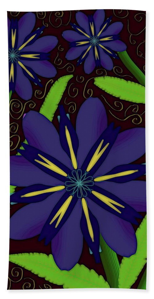 Purple Flowers Yellow Swirls - Beach Towel