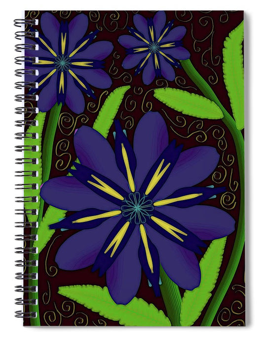 Purple Flowers Yellow Swirls - Spiral Notebook