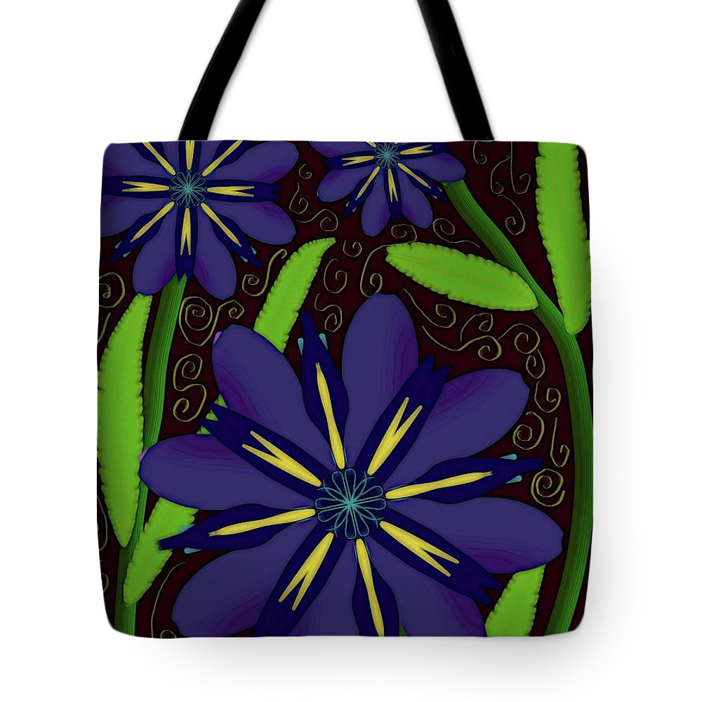 Purple Flowers Yellow Swirls - Tote Bag