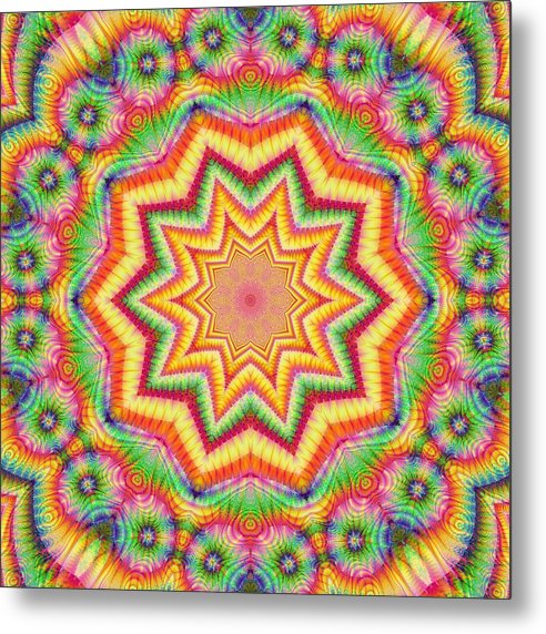 Rainbow Star Fractal Kaleidoscope - Metal Print