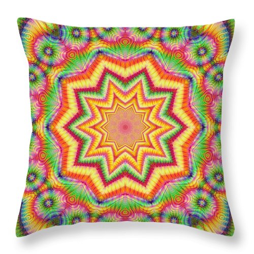 Rainbow Star Fractal Kaleidoscope - Throw Pillow