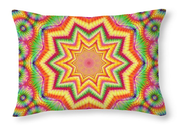 Rainbow Star Fractal Kaleidoscope - Throw Pillow