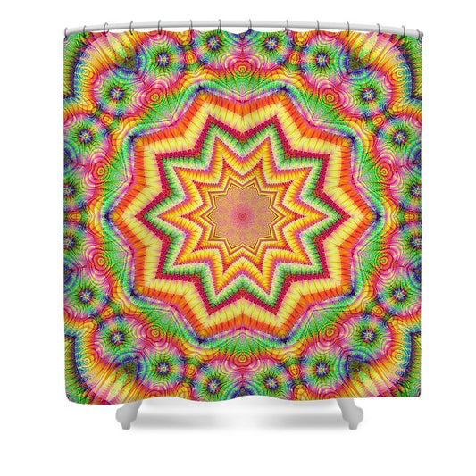 Rainbow Star Fractal Kaleidoscope - Shower Curtain