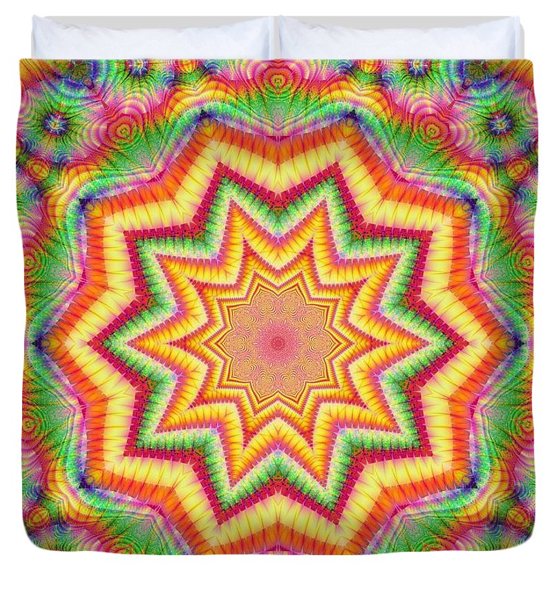 Rainbow Star Fractal Kaleidoscope - Duvet Cover