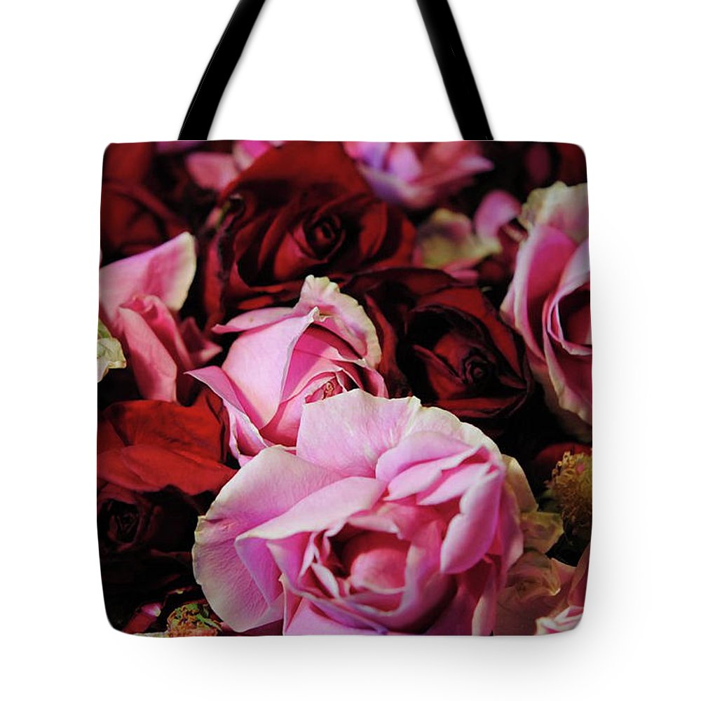 Red and Pink Rose Heads - Tote Bag