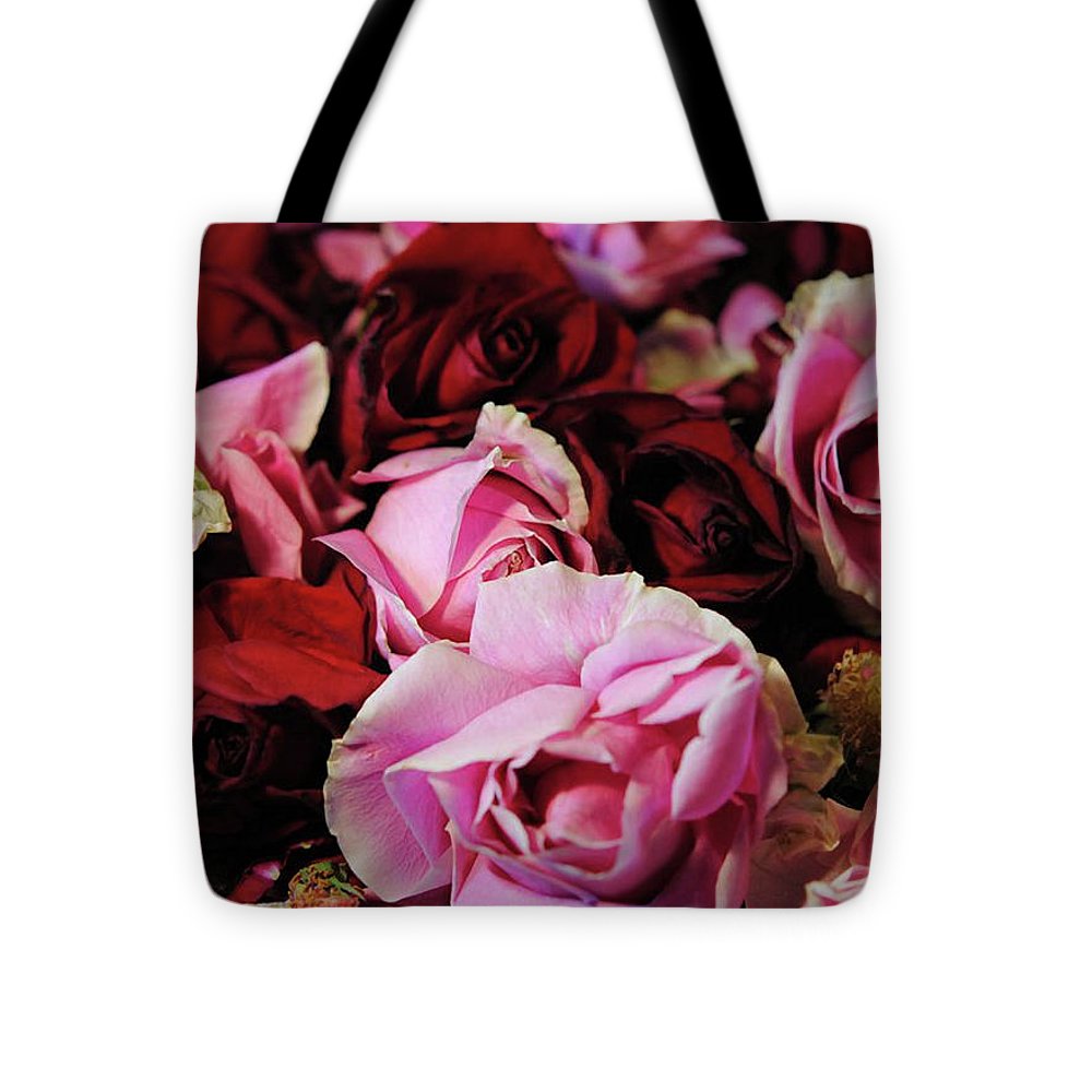 Red and Pink Rose Heads - Tote Bag