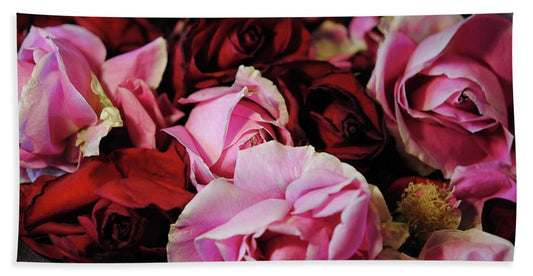 Red and Pink Rose Heads - Bath Towel