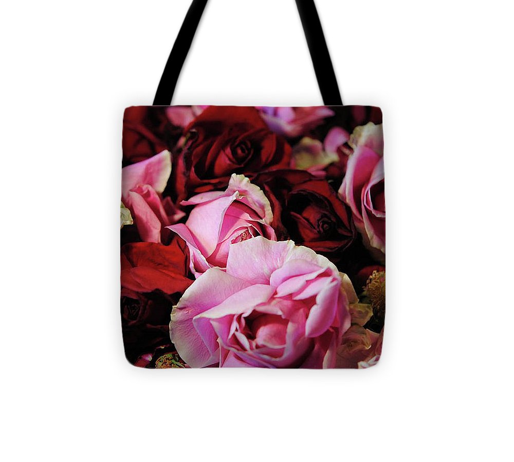 Red and Pink Rose Heads - Tote Bag