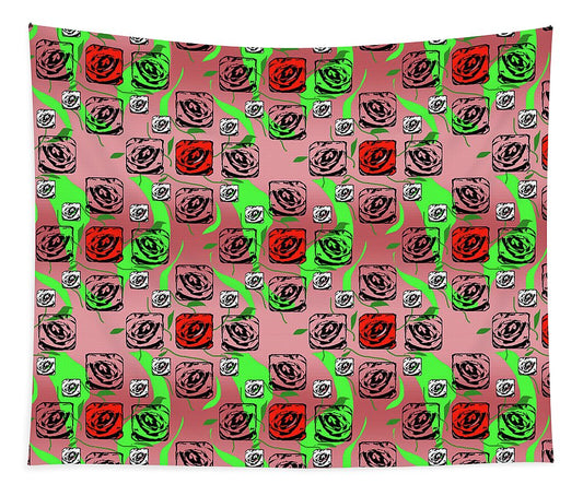 Red and White Roses Pattern On Pink - Tapestry