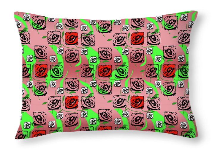 Red and White Roses Pattern On Pink - Throw Pillow