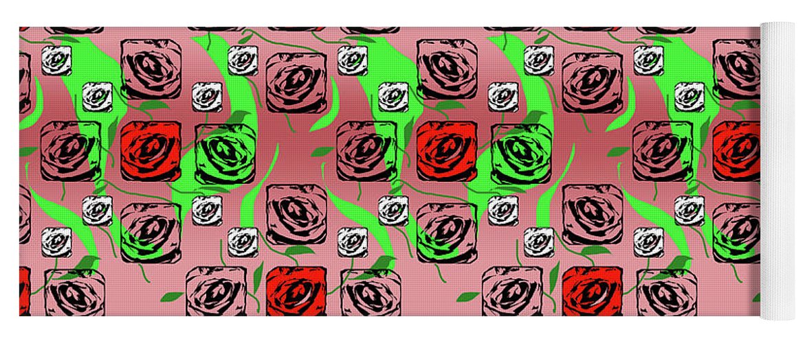 Red and White Roses Pattern On Pink - Yoga Mat