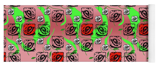 Red and White Roses Pattern On Pink - Yoga Mat