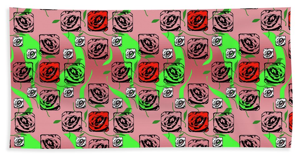 Red and White Roses Pattern On Pink - Bath Towel