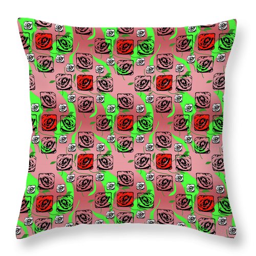 Red and White Roses Pattern On Pink - Throw Pillow