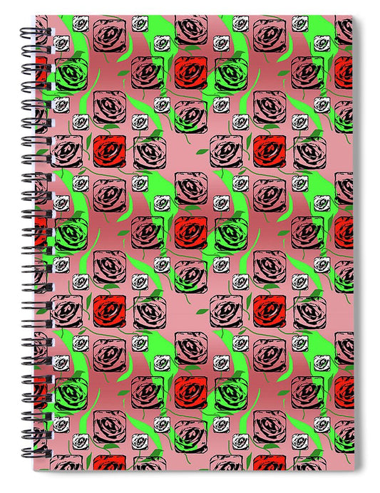 Red and White Roses Pattern On Pink - Spiral Notebook