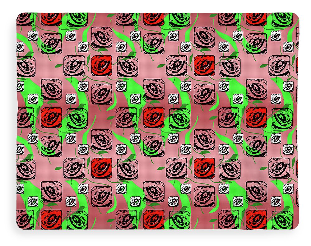 Red and White Roses Pattern On Pink - Blanket