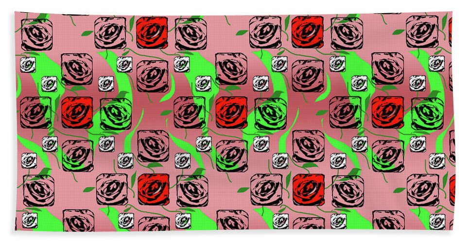 Red and White Roses Pattern On Pink - Beach Towel