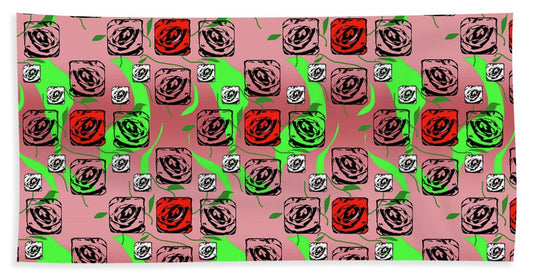 Red and White Roses Pattern On Pink - Beach Towel