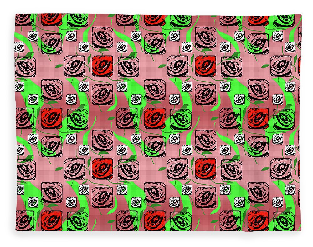 Red and White Roses Pattern On Pink - Blanket