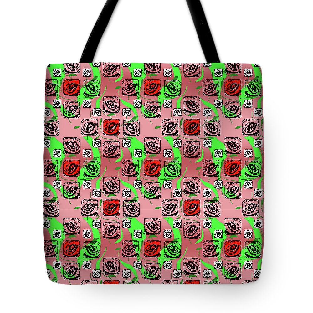 Red and White Roses Pattern On Pink - Tote Bag