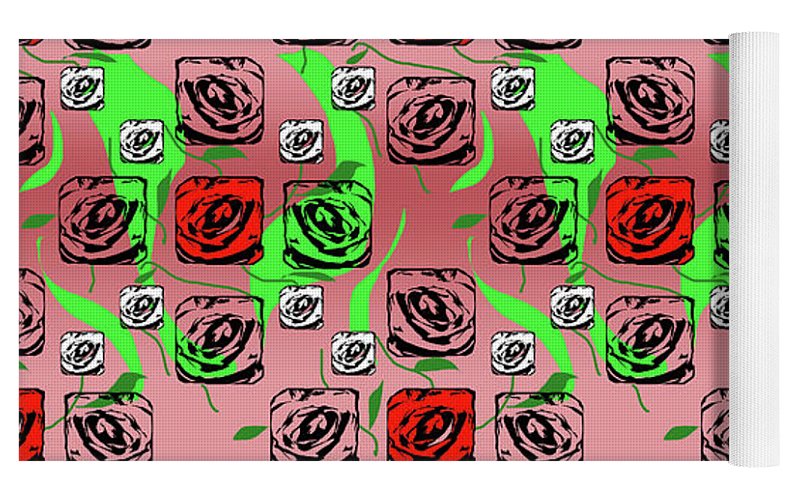 Red and White Roses Pattern On Pink - Yoga Mat