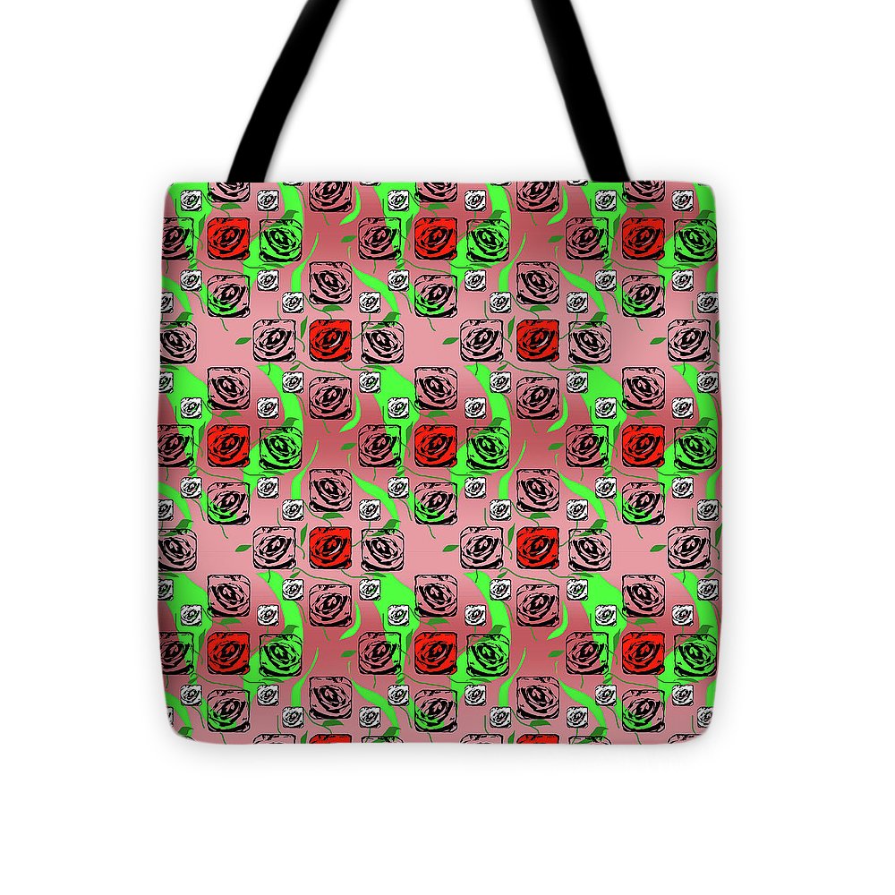 Red and White Roses Pattern On Pink - Tote Bag