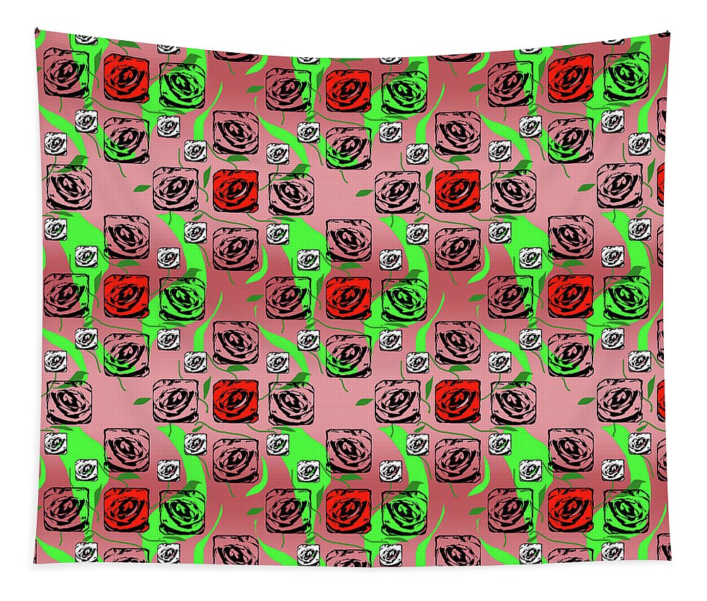 Red and White Roses Pattern On Pink - Tapestry