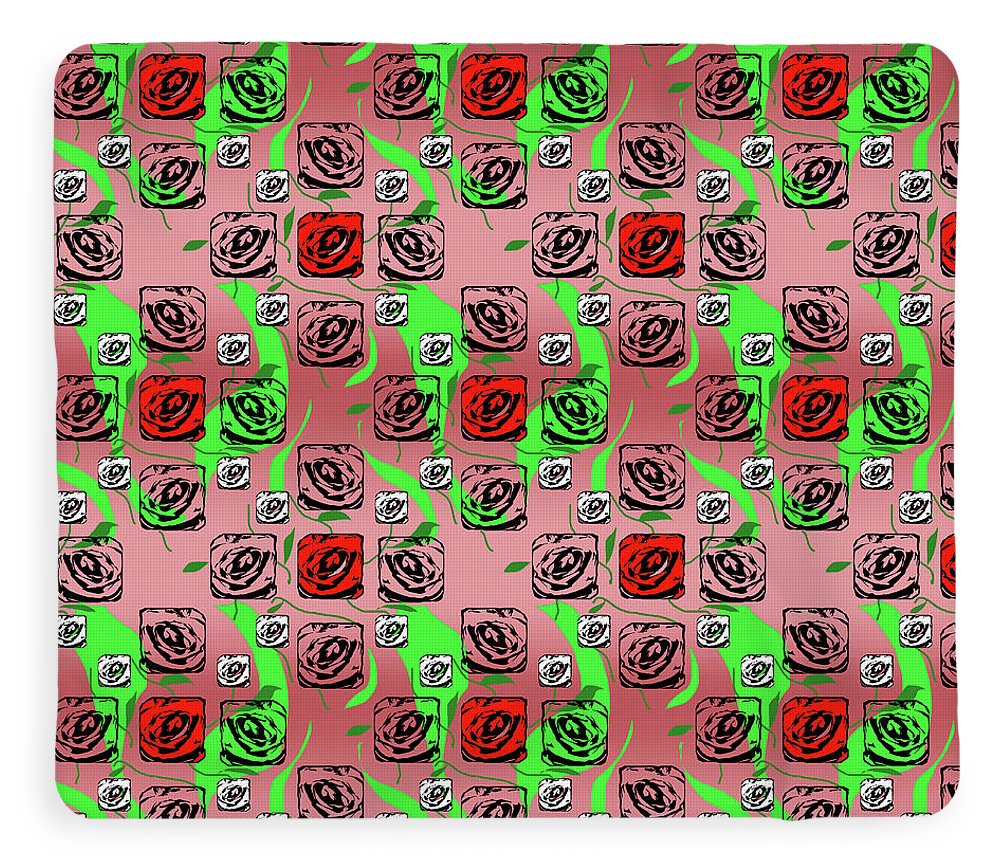 Red and White Roses Pattern On Pink - Blanket