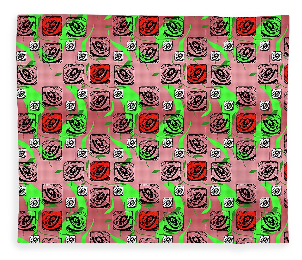 Red and White Roses Pattern On Pink - Blanket