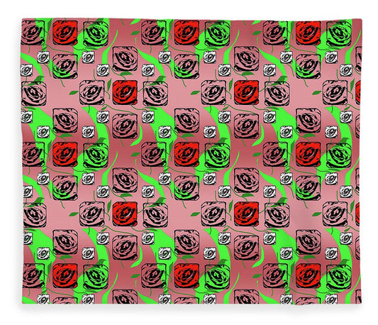 Red and White Roses Pattern On Pink - Blanket