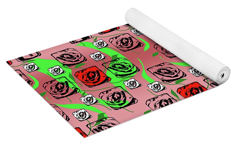 Red and White Roses Pattern On Pink - Yoga Mat