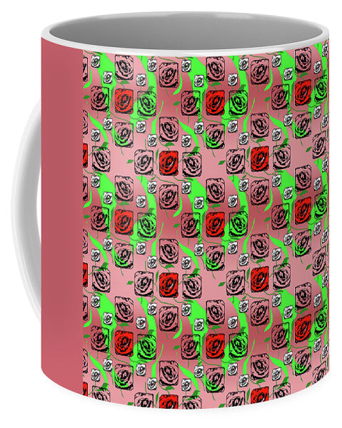 Red and White Roses Pattern On Pink - Mug