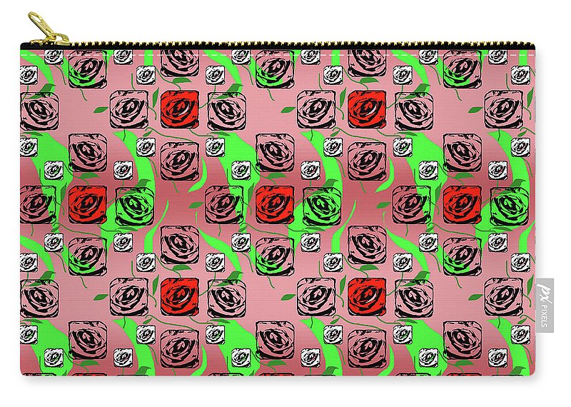 Red and White Roses Pattern On Pink - Carry-All Pouch