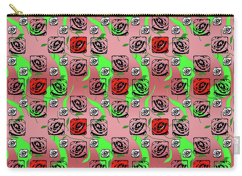 Red and White Roses Pattern On Pink - Carry-All Pouch