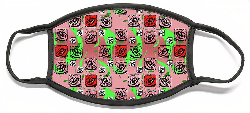 Red and White Roses Pattern On Pink - Face Mask