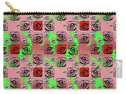 Red and White Roses Pattern On Pink - Carry-All Pouch