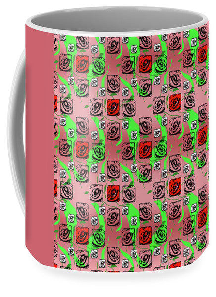 Red and White Roses Pattern On Pink - Mug