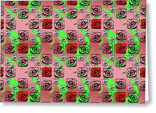 Red and White Roses Pattern On Pink - Greeting Card