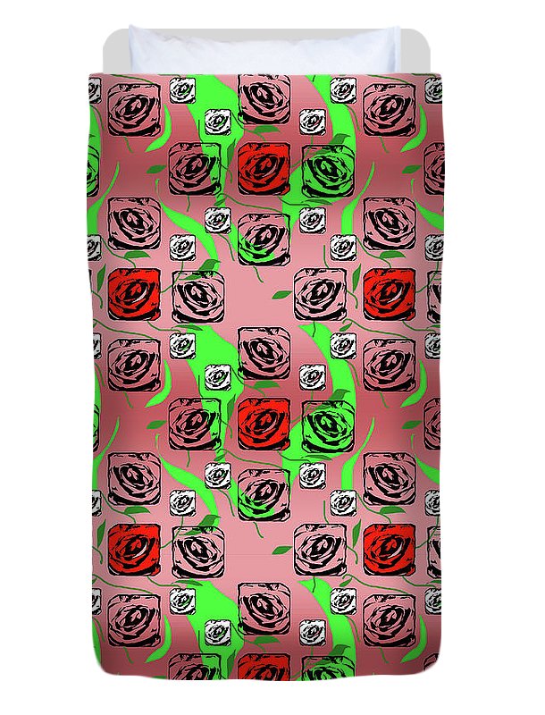 Red and White Roses Pattern On Pink - Duvet Cover