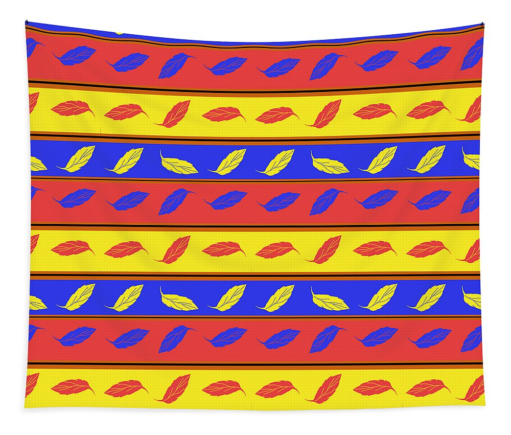 Red Blue Yellow Leaves Stripes - Tapestry