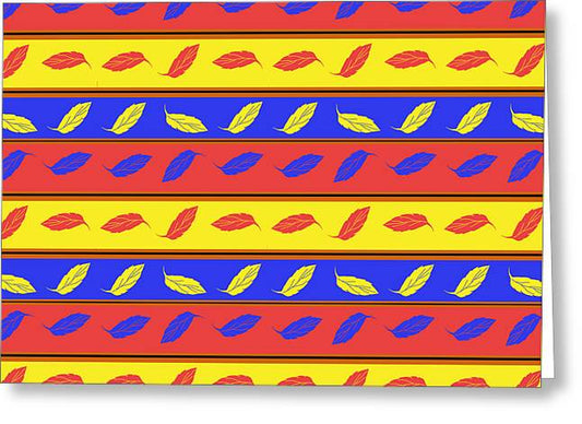 Red Blue Yellow Leaves Stripes - Greeting Card
