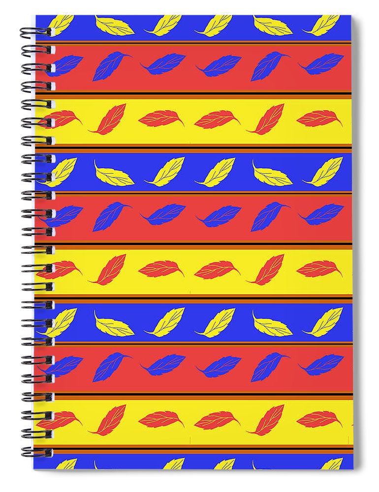 Red Blue Yellow Leaves Stripes - Spiral Notebook