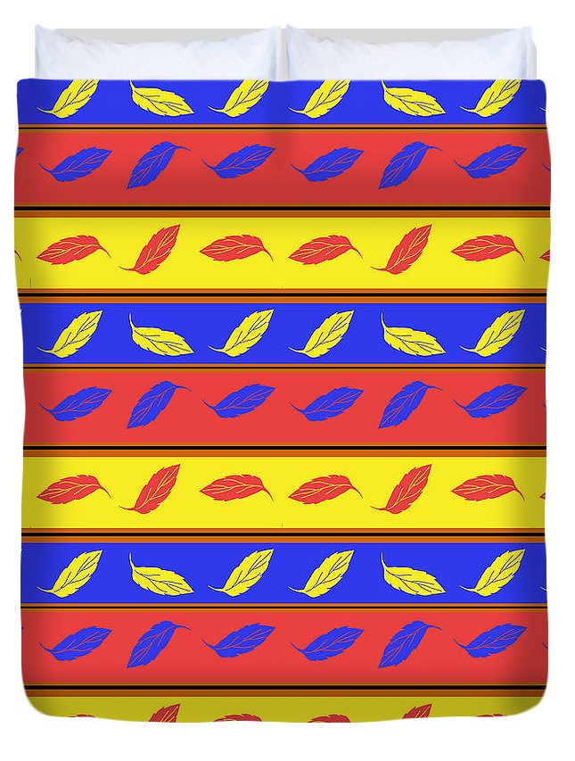 Red Blue Yellow Leaves Stripes - Duvet Cover