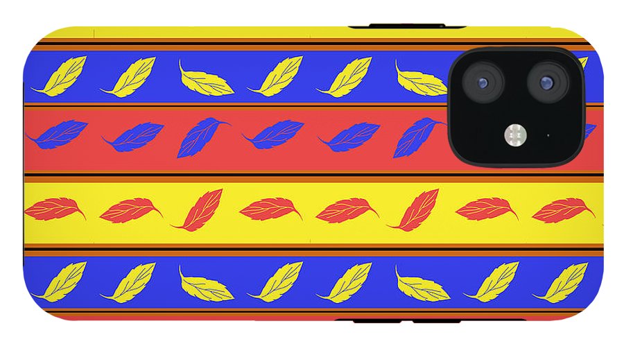 Red Blue Yellow Leaves Stripes - Phone Case