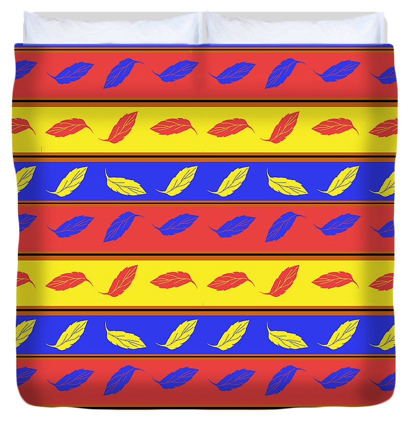 Red Blue Yellow Leaves Stripes - Duvet Cover