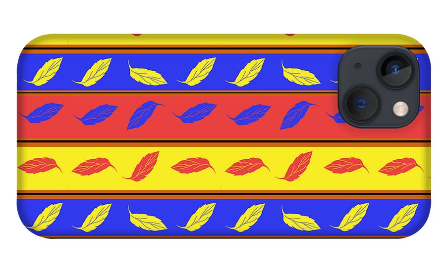 Red Blue Yellow Leaves Stripes - Phone Case