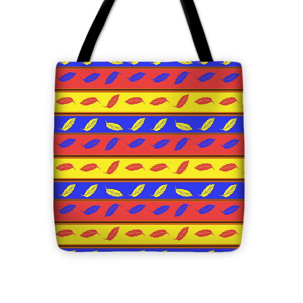 Red Blue Yellow Leaves Stripes - Tote Bag