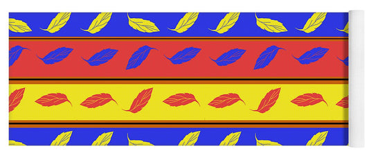 Red Blue Yellow Leaves Stripes - Yoga Mat