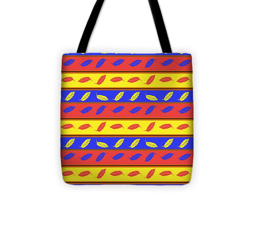 Red Blue Yellow Leaves Stripes - Tote Bag