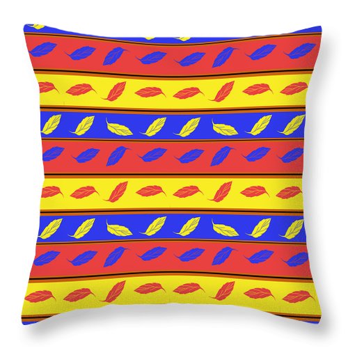 Red Blue Yellow Leaves Stripes - Throw Pillow